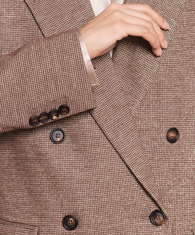 Brunello Cucinelli - Brown double-breasted houndstooth jacket with