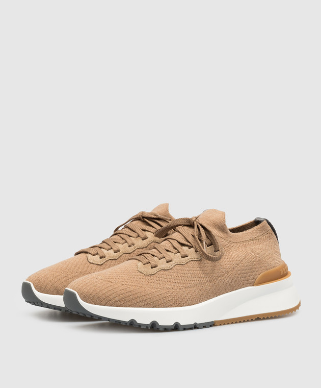 Brunello Cucinelli Коричневые кроссовки из шерсти MZUWLSO253 изображение 2