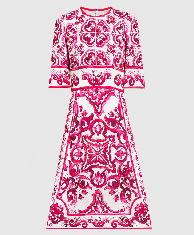 Dolce&Gabbana Pink dress made of silk with a Majolica print F6ADSTHPABL