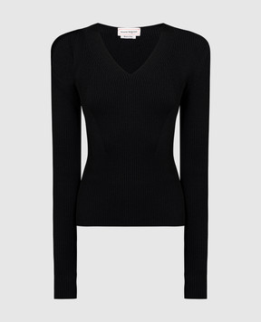 Alexander McQueen Черный пуловер из шерсти в рубчик 768602Q1A65