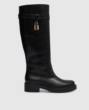 Babe Pay Pls Black leather boots with a lock 5142011978