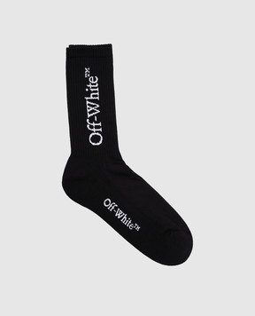 Off-White Чорні шкарпетки з контрастним візерунком логотипа OMRA085C99KNI001