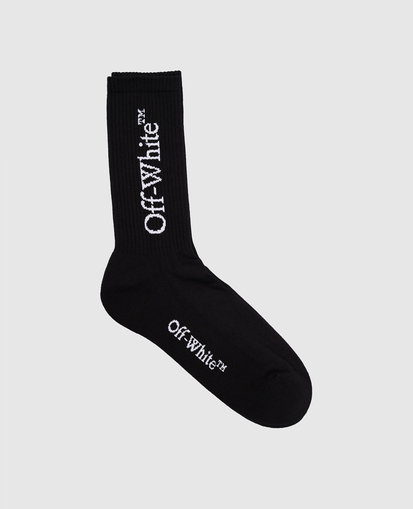 Black socks with contrasting logo pattern