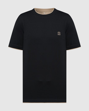 Brunello Cucinelli Черная футболка с вышивкой логотипа эмблемы. M0B137427G