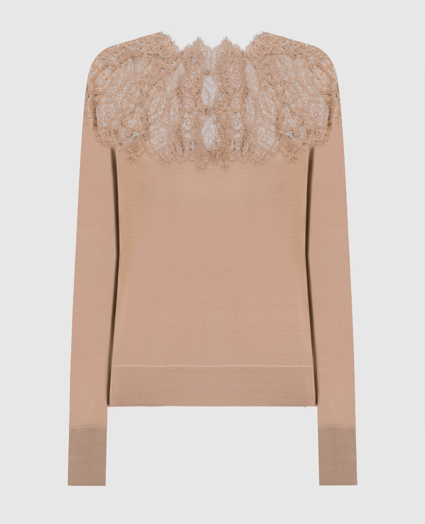 Beige wool jumper with lace