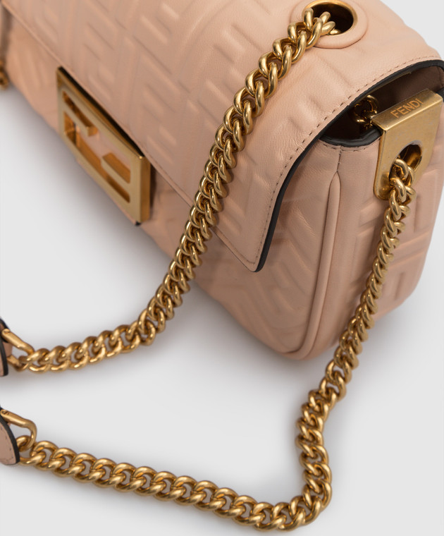 Fendi Шкіряна пудрова сумка-багет із тисненням логотипу 8BR793AH9C зображення 5