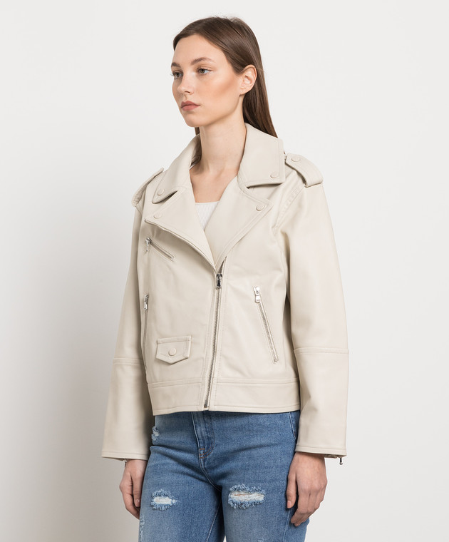 Yves Salomon Бежевая кожаная косуха 21EYV21755APAN изображение 3