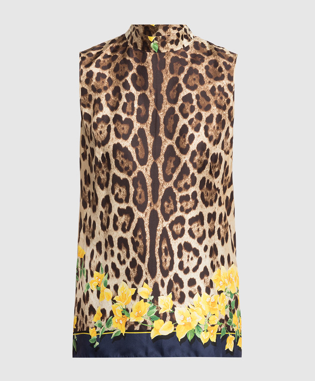 Dolce&Gabbana Brown leopard print silk top F7ZU3TGDF91