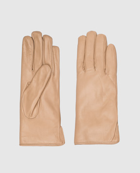 Caridei Бежевые кожаные перчатки на меху 10818