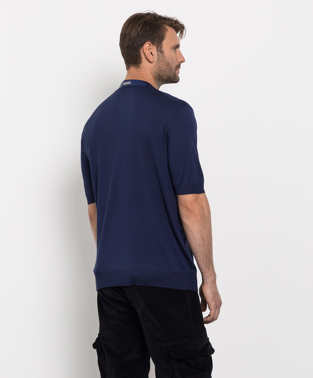 Stefano Ricci Темно-синя футболка з шовку з патчем зі шкіри крокодила K616006G12F22102 зображення 4