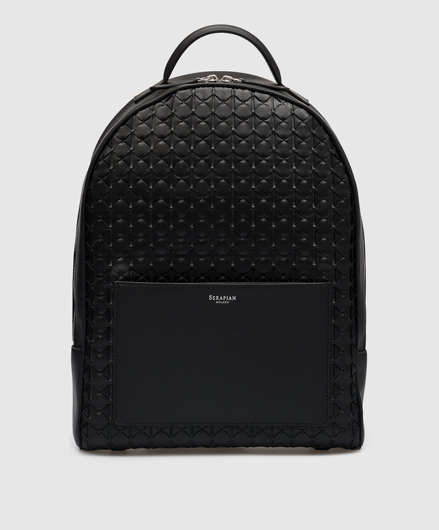 Serapian Black leather backpack with Mosaico weaving SRMOSMLL712328Y001