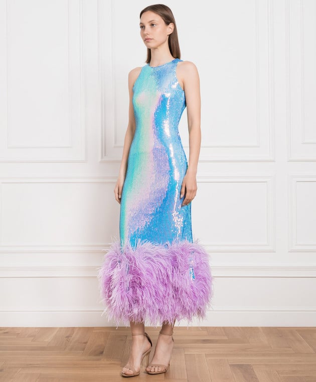 David Koma Blue dress with sequins and ostrich feathers SS23DK53D image 3