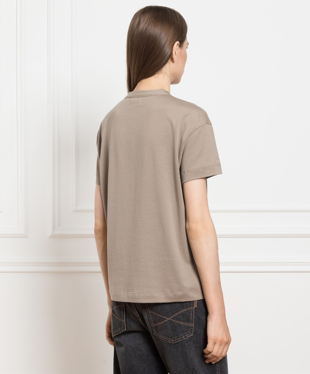 Brunello Cucinelli Коричневая футболка с принтом и цепочкой мониль M0A45BF610 изображение 4