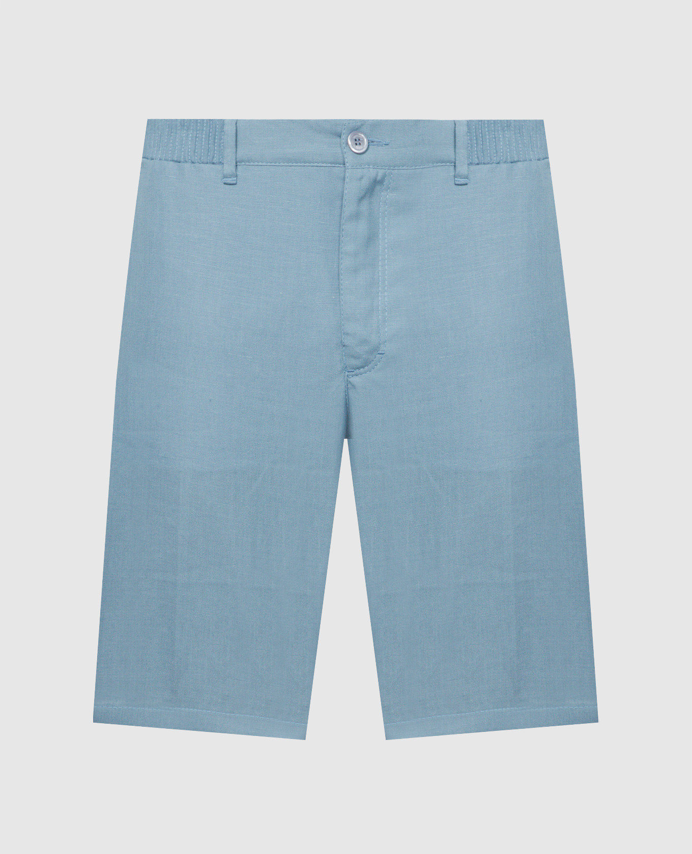 Blue linen shorts with monogram logo embroidery