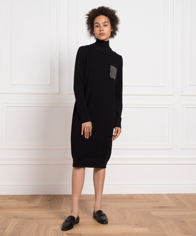 Peserico Чорна сукня- светр з ланцюжком моніллю S92191F07A9018 зображення 2
