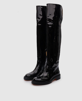 Santoni Черные кожаные лакированные ботфорты WSAL70563BJ2TVHD