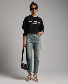 Balmain Чорний світшот з принтом логотипа CF1JO065BB02