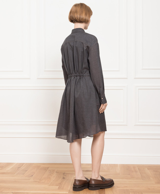 Brunello Cucinelli Темно-сіра сукня-сорочка з вовни з еколатунню MP920AMF13 зображення 4