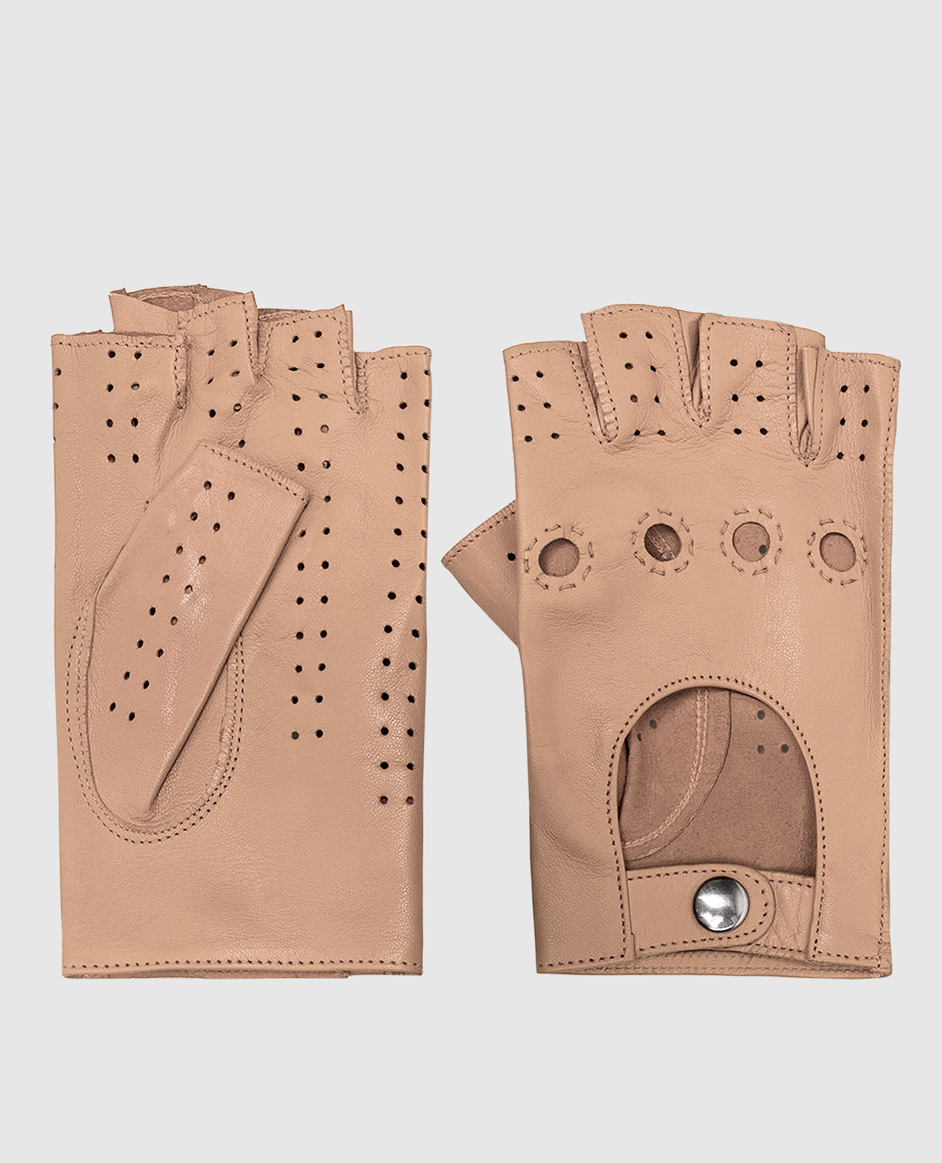 Бежевые кожаные перчатки-митенки
