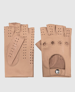 Caridei Бежевые кожаные перчатки-митенки 14021