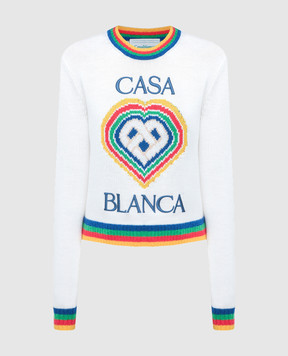 Casablanca Белый свитер из шерсти с узором Heart WF23KW56601