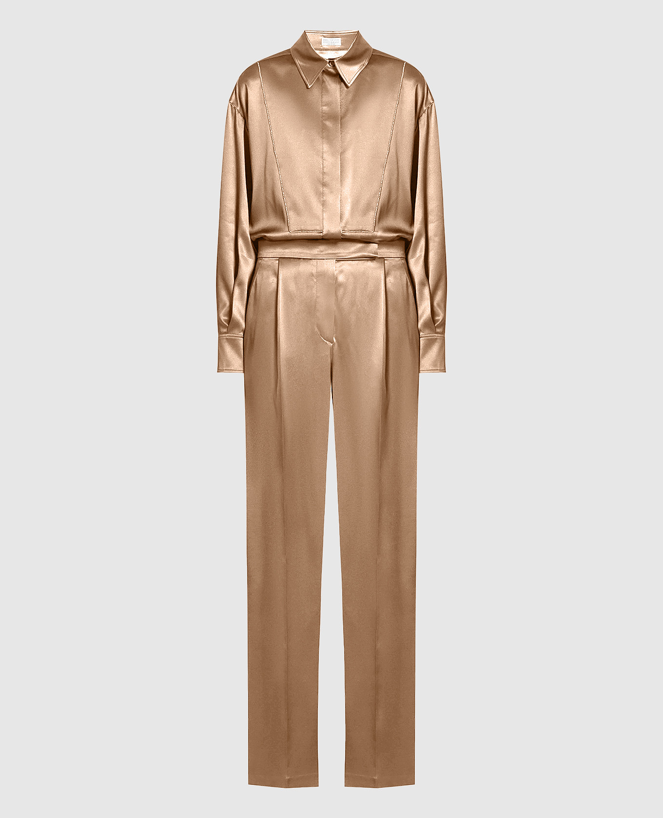 

Коричневый комбинезон из шелка с цепочкой мониль, Комбинезоны