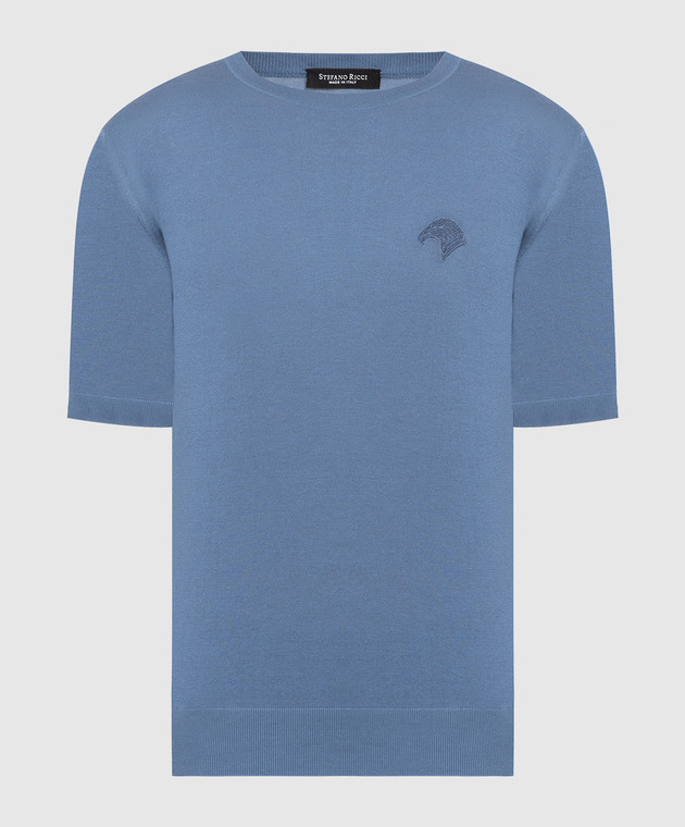 Stefano Ricci Blue t-shirt with logo embroidery K313030G10F23145