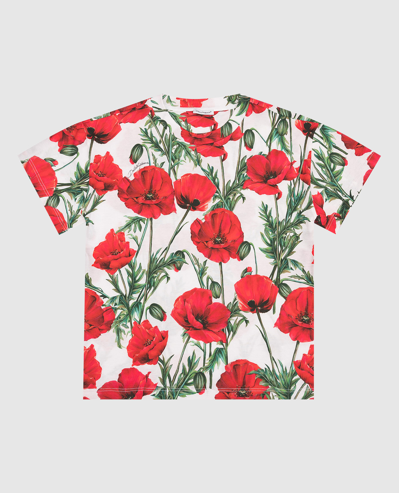 

Детская белая футболка в принт Маки, Белый, Футболки