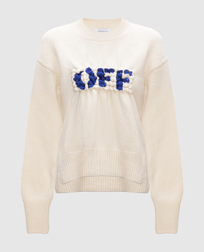 Off-White Белый свитер с фактурным логотипом OWHE102F23KNI001