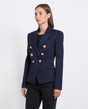 Balmain Синій двобортний жакет з вовни BF1SG008WB08