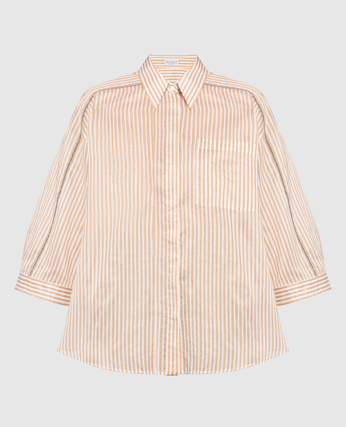 

Бежевая рубашка в полоску с цепочками из эколатуни, Бежевый, Рубашки