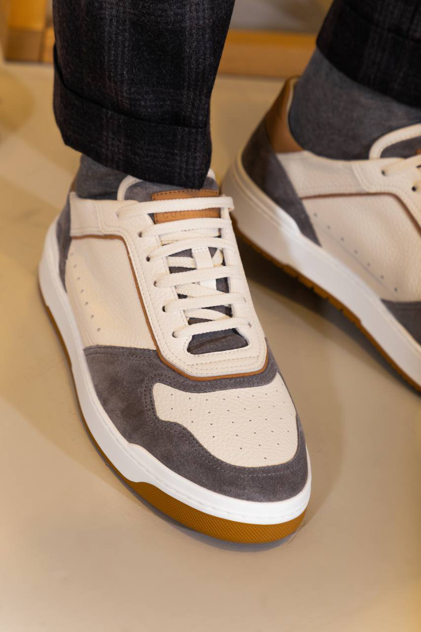 Brunello Cucinelli Бежевые кожаные кеды с перфорацией MZUASBZ301 изображение 6