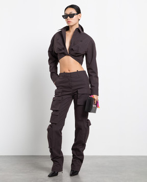 Off-White Коричнева укорочена блуза OWGA118F22FAB001