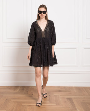 Ermanno Scervino Чорна сукня міні з вишивкою бродері D424K324SZB