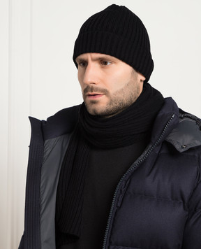 D'Uomo Milano Чорний шарф в рубчик з вовни мериноса 103