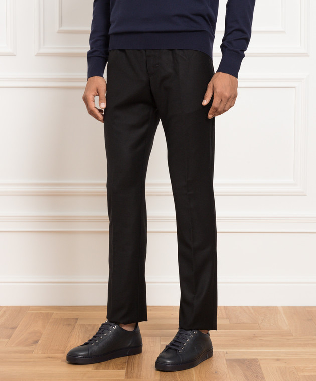 Stefano Ricci Чорні штани з вовни та кашеміру зі шкіряними вставками M8T23B0020T3207 зображення 3