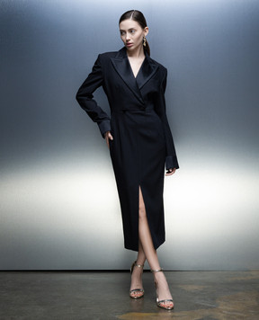 Dolce&Gabbana Чорна сукня з вовни та шовку з розрізом F6DDXTGDB0R