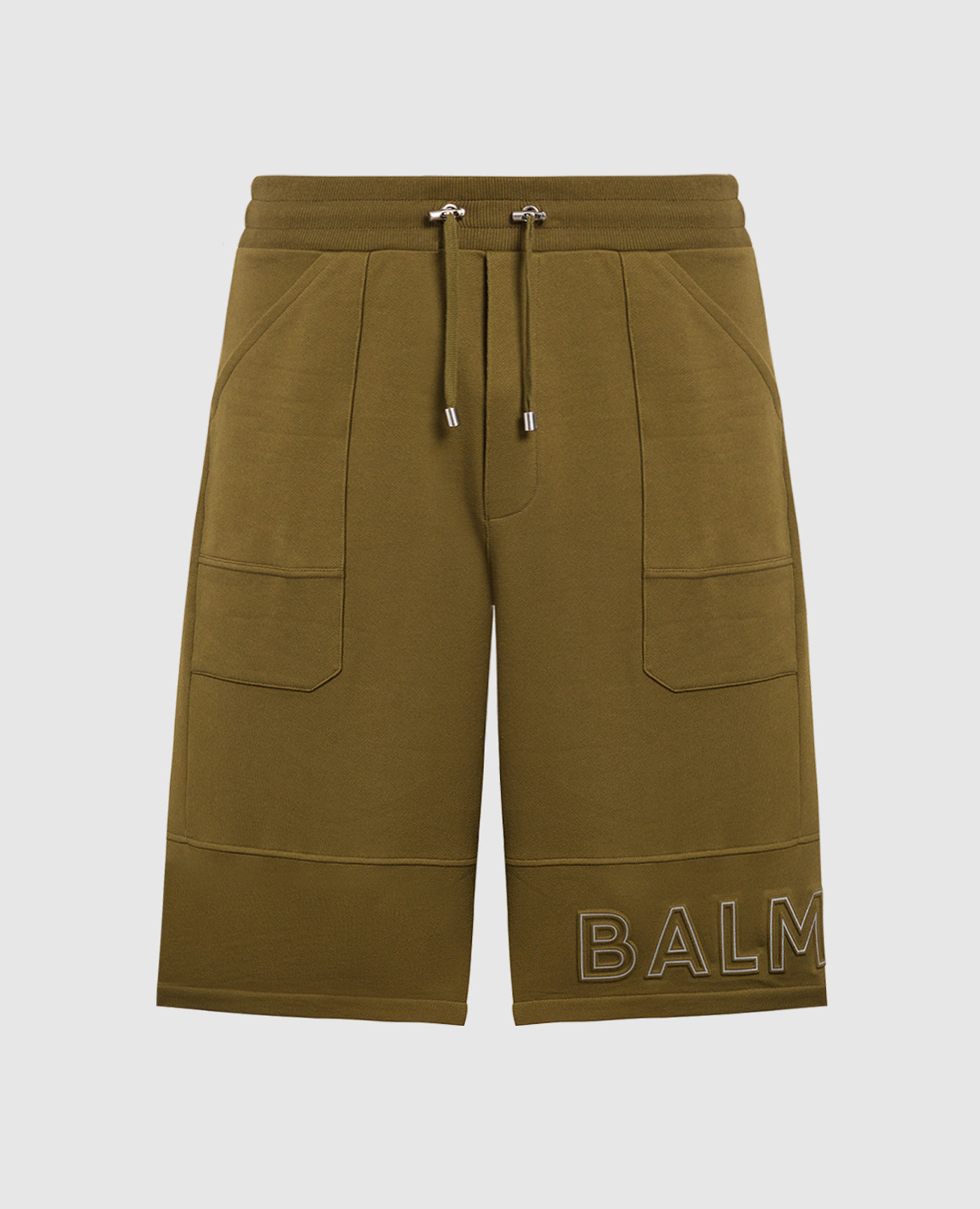 Khaki shorts with textured logo