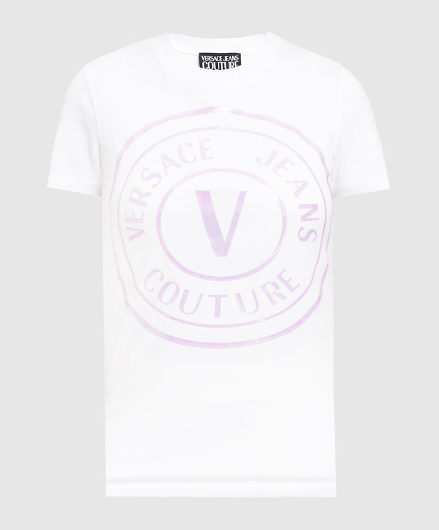 Versace Jeans Couture Біла футболка з голографічним принтом логотип 72HAHP01CJ06P