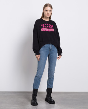 Versace Jeans Couture Черный свитшот с принтом логотипа и кристаллами. 75HAIE07CF00E