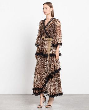 Dolce&Gabbana Коричневое платье в леопардовый принт с кристаллами. I6D33ZFS1AR