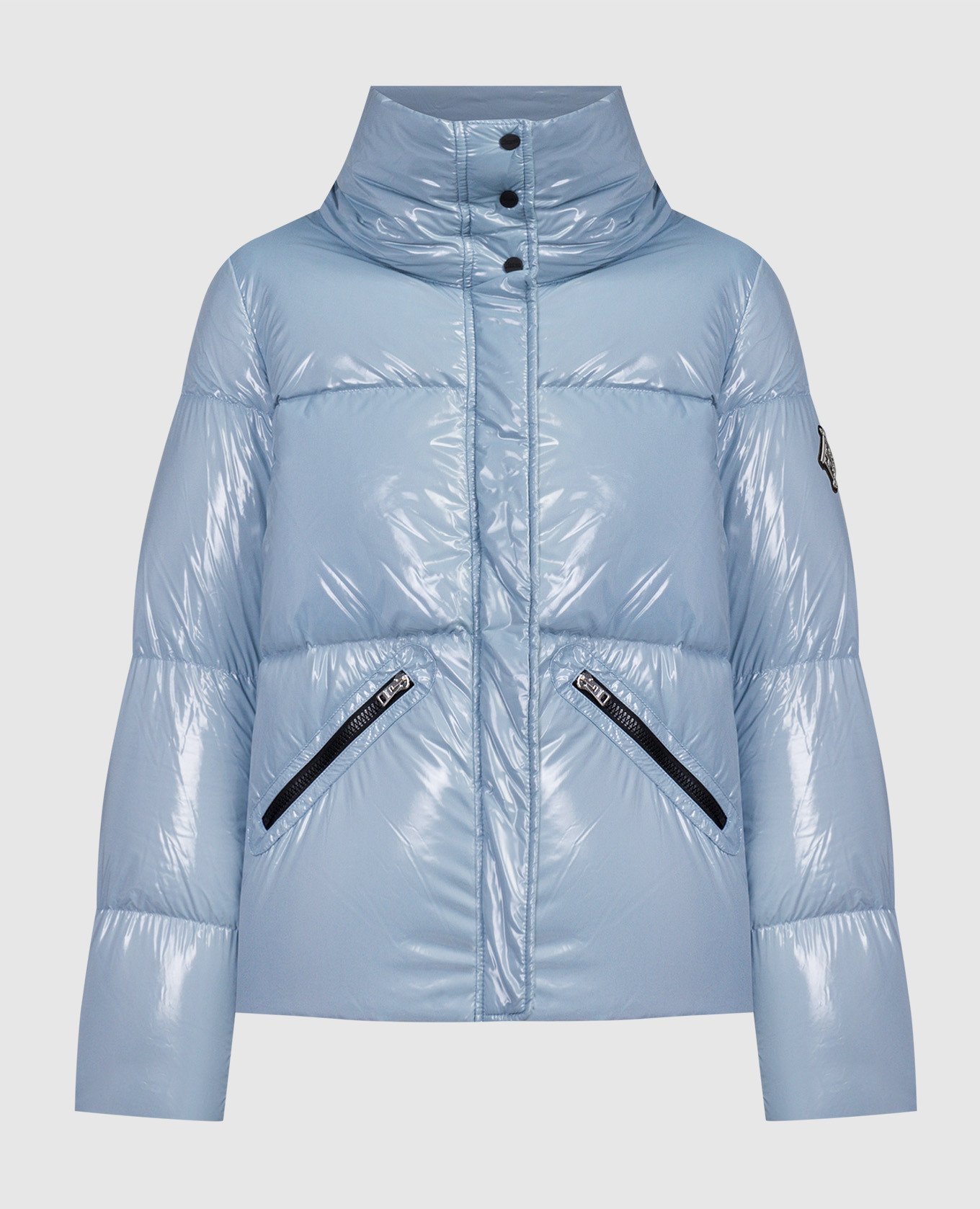 Blue down jacket with a shiny effect