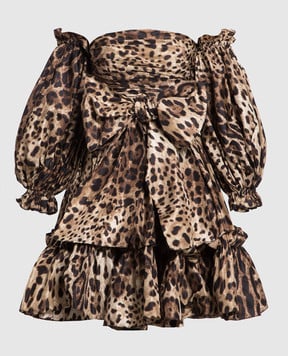 Dolce&Gabbana Коричневое платье из шелка в леопардовый принт F6F3YTHS15M1