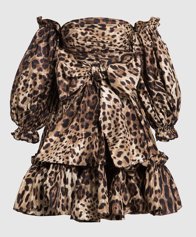 Dolce&Gabbana Brown silk dress with leopard print F6F3YTHS15M1