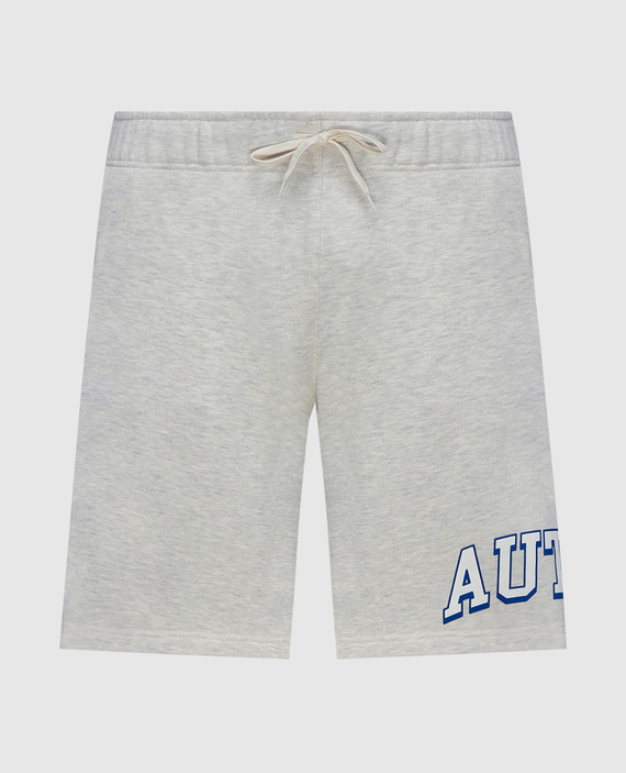 Gray melange shorts with logo print