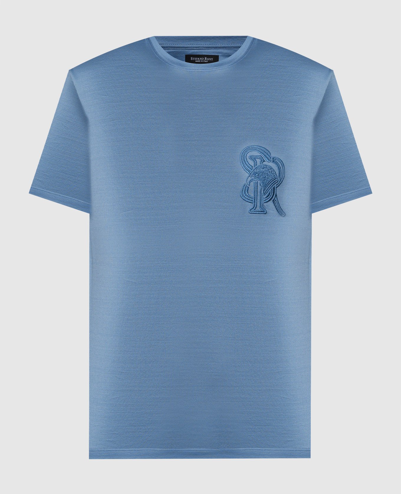 Голубая футболка с вышивкой логотипа