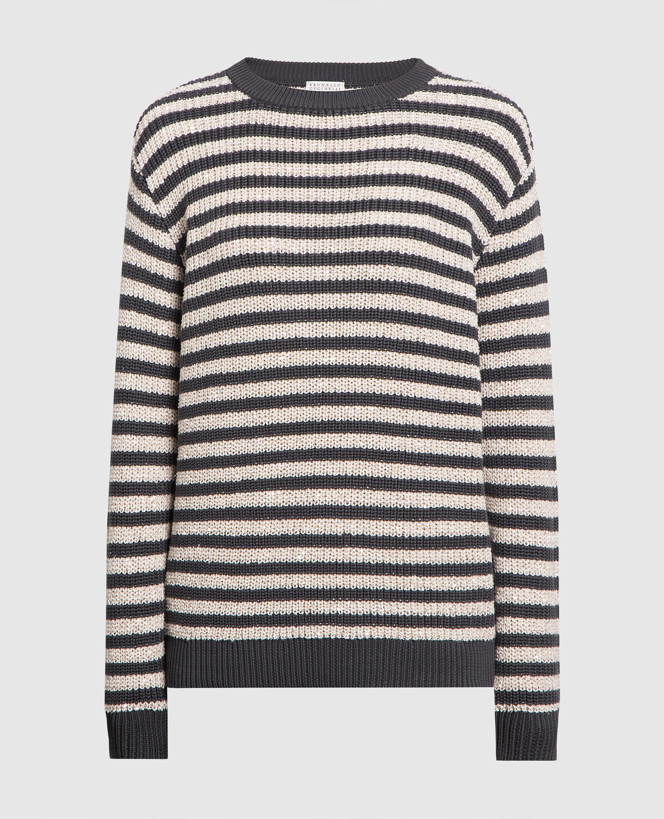 Gray jumper with sequins in a stripe