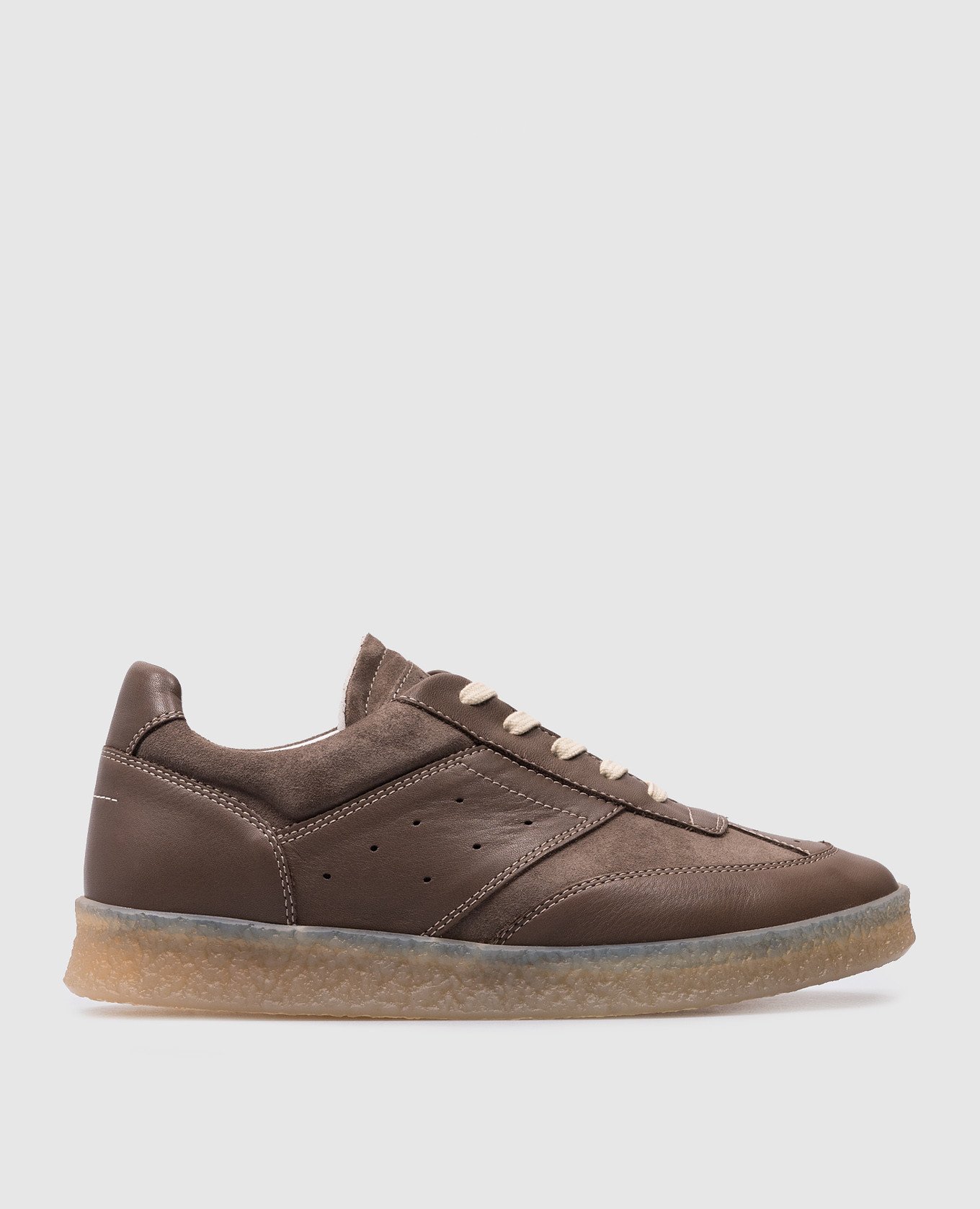 Brown leather trainers with embossed logo