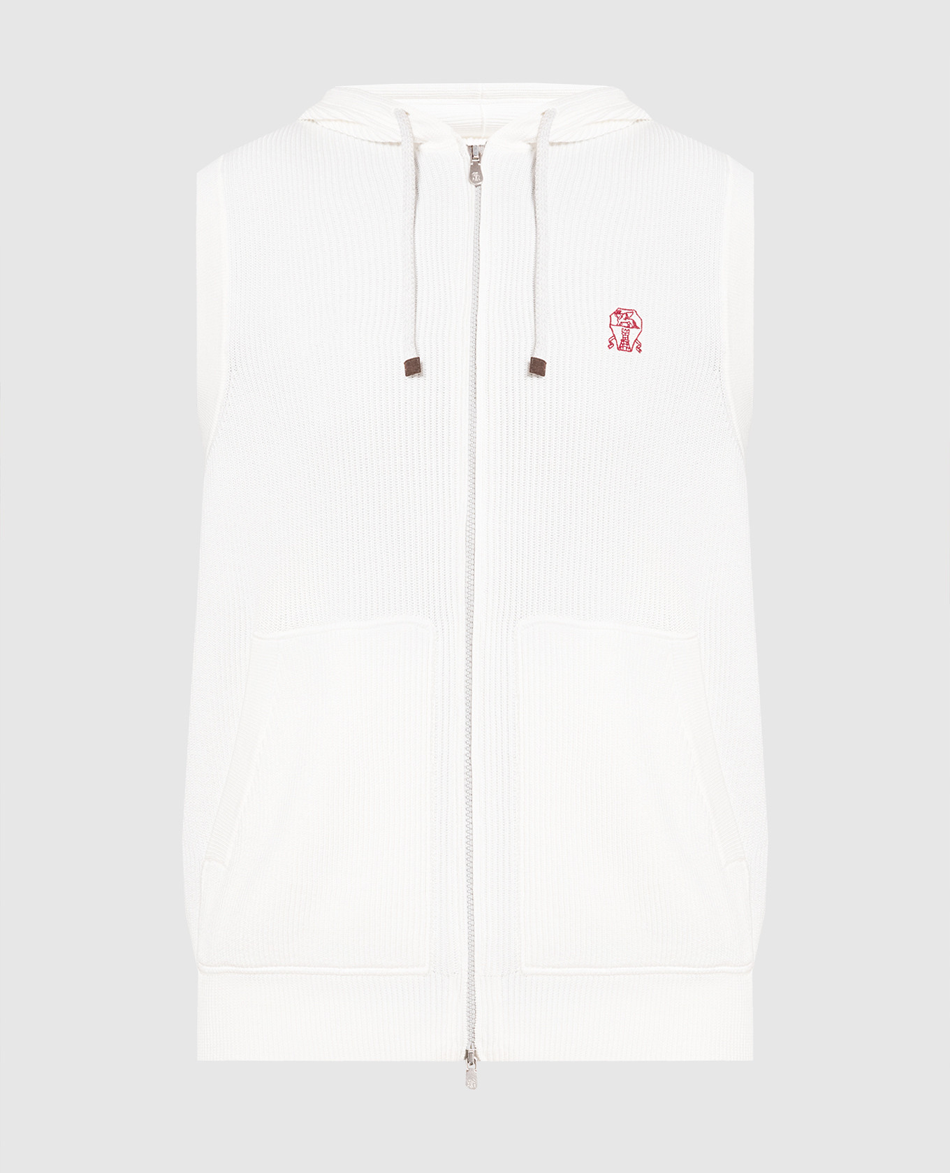 

Белый жилет в рубчике с вышивкой логотипа, Трикотажные