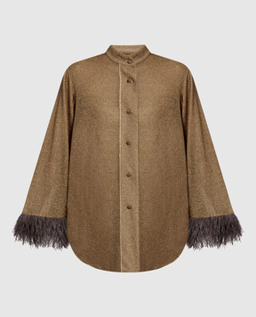 Oseree Оливкова блуза HS22 Lumiere Plumage зі страусиним пір'ям LSF213LUREX